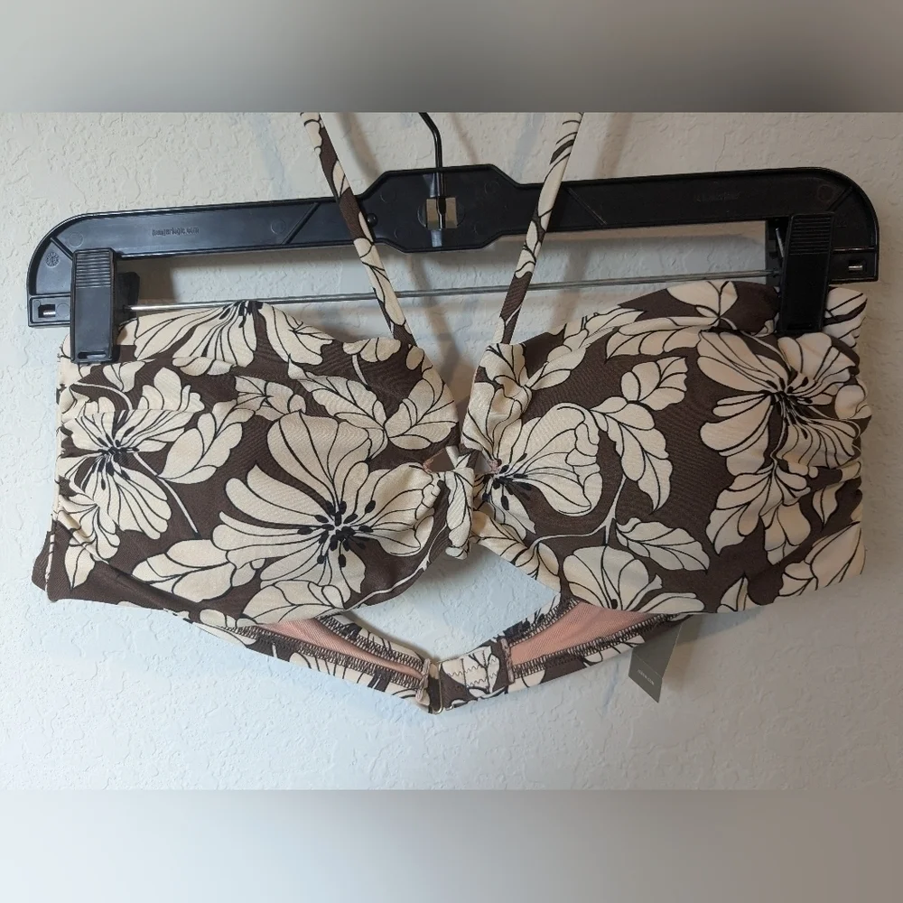 J. Crew Brown Floral Cut-Out Halter Bikini Top Boho Bohemian Coastal Beachy